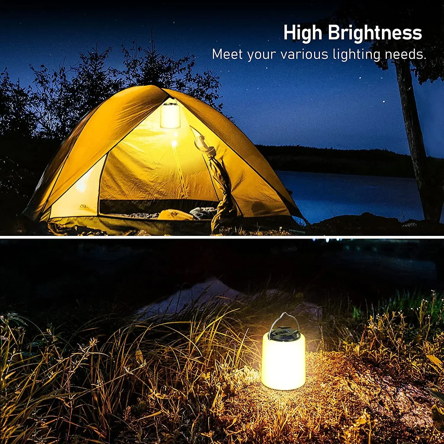 Large Power Rechargeable camping light, flashlight camping light -3000K warm white light,  camping, emergency waterproof light