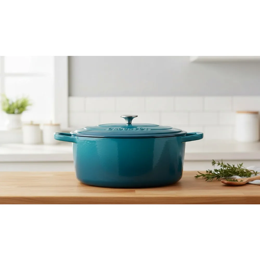 

7-Quart Oval Enameled Cast Iron Dutch Oven, Teal Ombre - Perfect for Slow Cooking & Baking