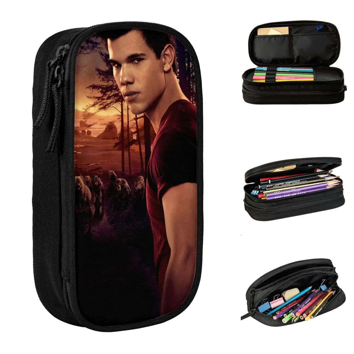 The Twilight Saga Movie Federmäppchen, modisch, Jacob, schwarze Stiftbox, Tasche für Studenten, großes Fassungsvermögen, Schulbedarf, Geschenke, Federmäppchen