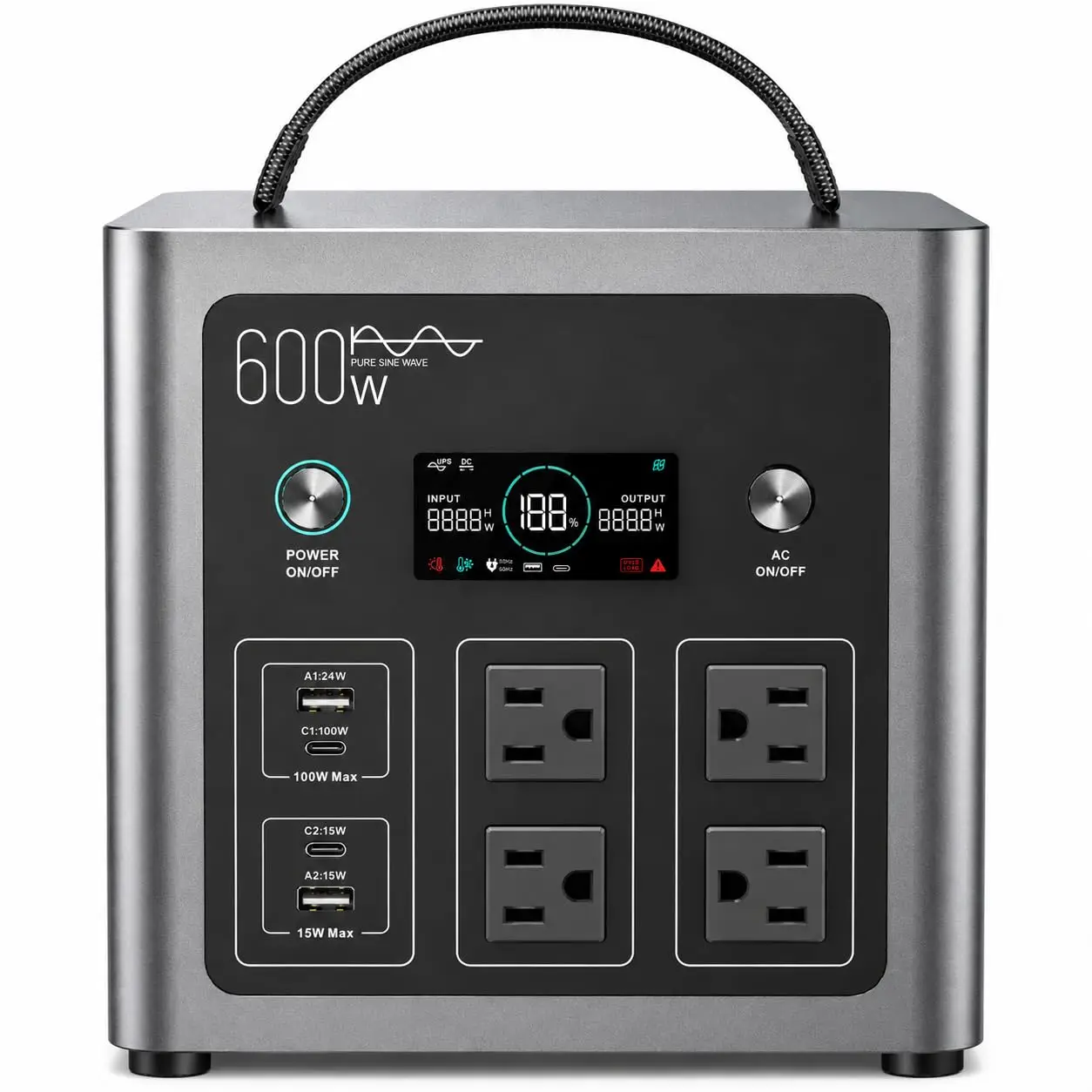 Portable Power Station, 600W Solar Generator (1200W Surge), 640Wh LiFePO4 Battery, 1.5H Fast Charge, 10ms UPS, 8
