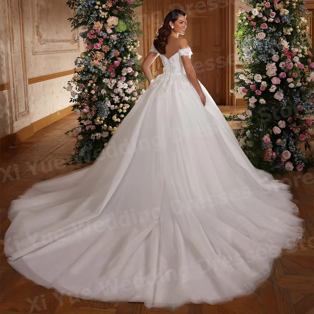 Robes De Mariée en dentelle pour femmes, ligne A exquise, avec des Appliques, épaules dénudées, personnalisées