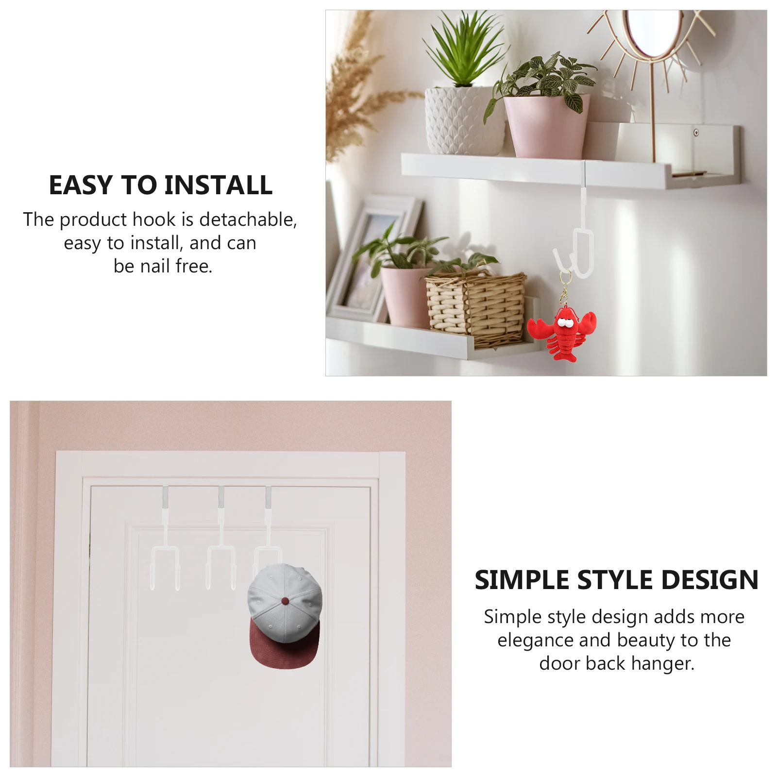 

4pcs Creative Door Hooks Anti-Slip Hangers Premium Coating Durable Household Organizer For Bedroom Living Room
