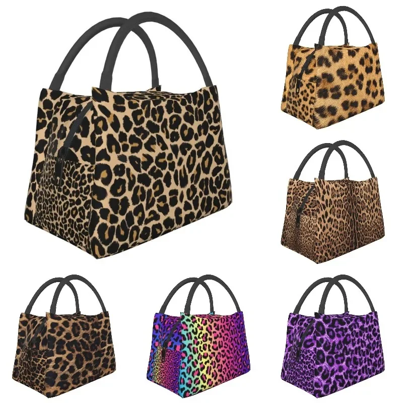 Leopard Skin Print Traditional Colours Insulated Lunch Bags for Women Animal Texture Resuable Cooler Thermal Food Lunch Box