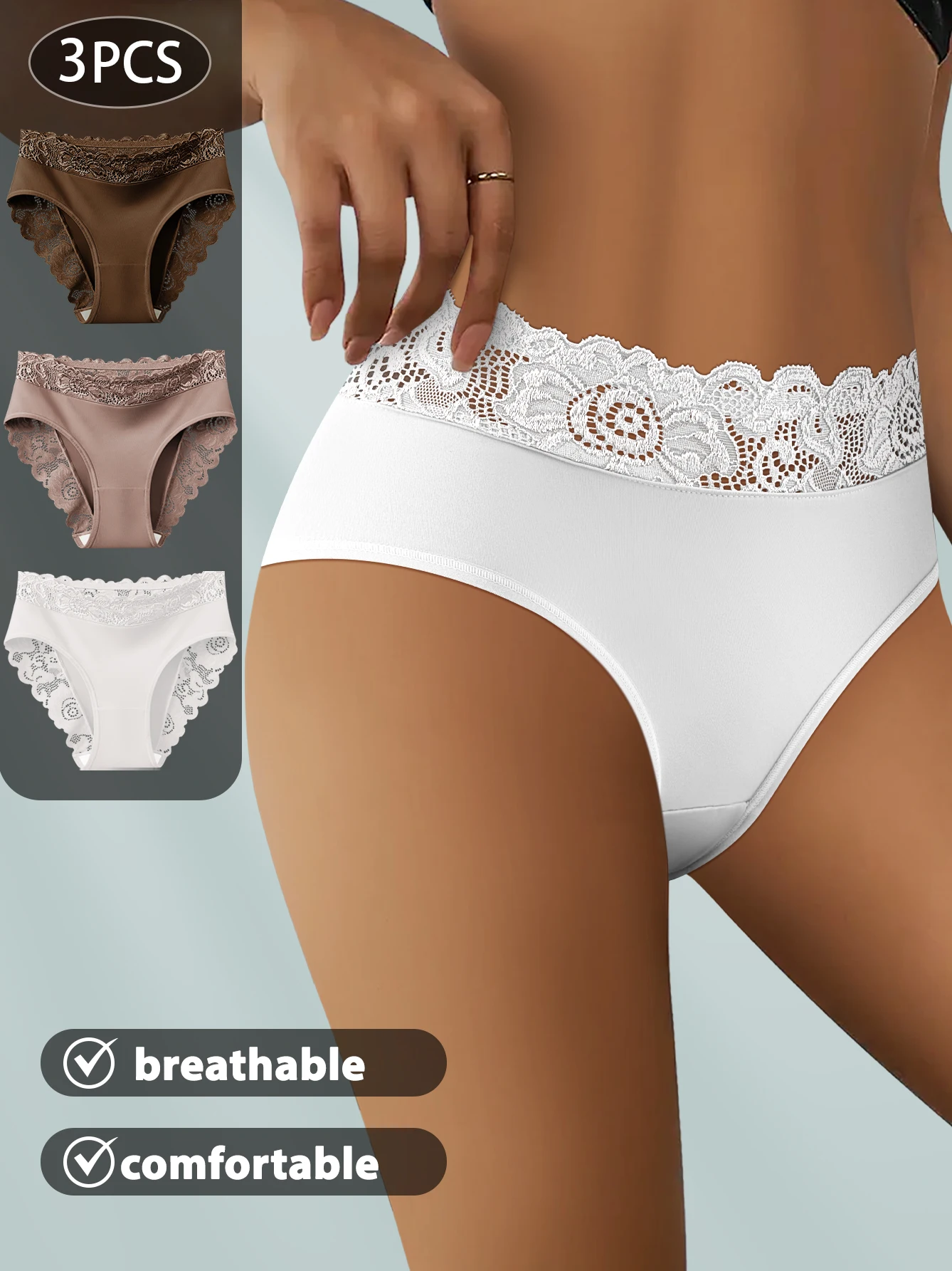 

Комплект из 3 женских однотонных кружевных трусиков со средней посадкой, элегантные, сексуальные, удобные, из эластичной ткани, универсальные для повседневной носки