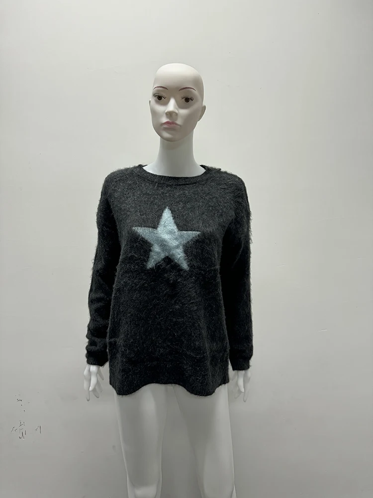 2024 autunno inverno donna maglioni stella oversize maglione Harajuku maglione lavorato a maglia casual vintage grigio scuro allentato