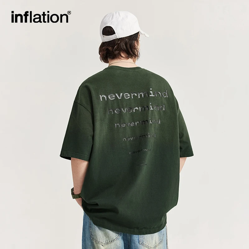 

INFLATION Vintage Washed Oversized Tshirt Unisex Rubber Printing Cotton Heavyweight Mens Streetwear t shirt