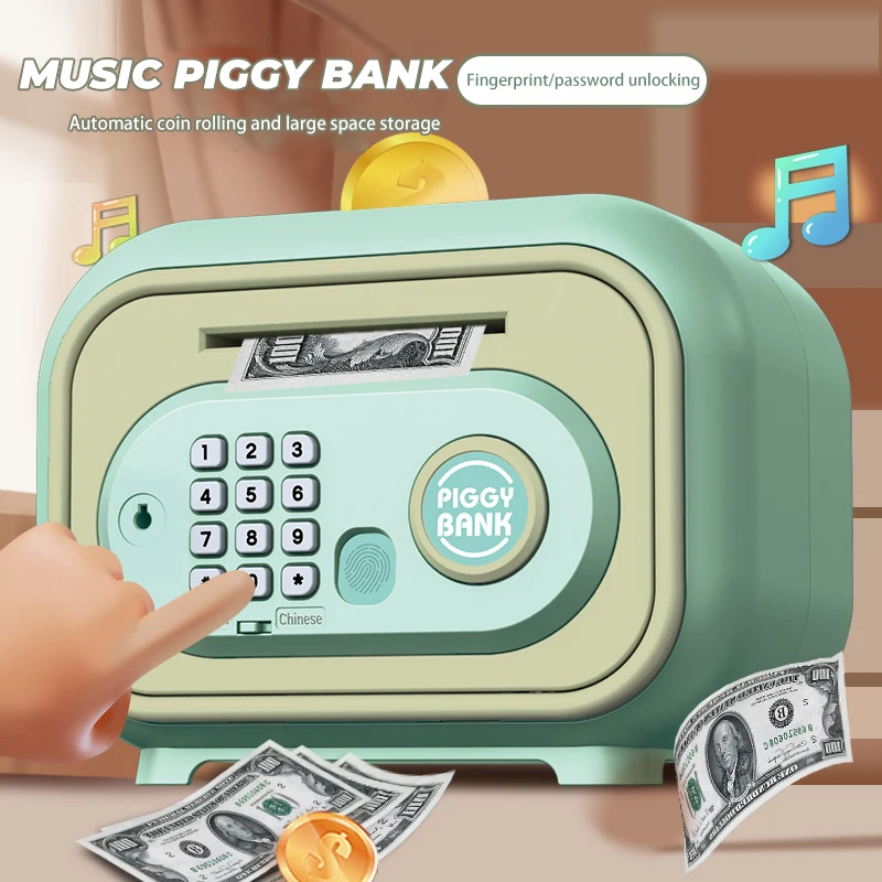 Hucha de dibujos animados para niños, moneda automática con ruedas, contraseña de huella digital, caja de dinero con desbloqueo, juguetes para juego de imitación, regalos para niño y niña