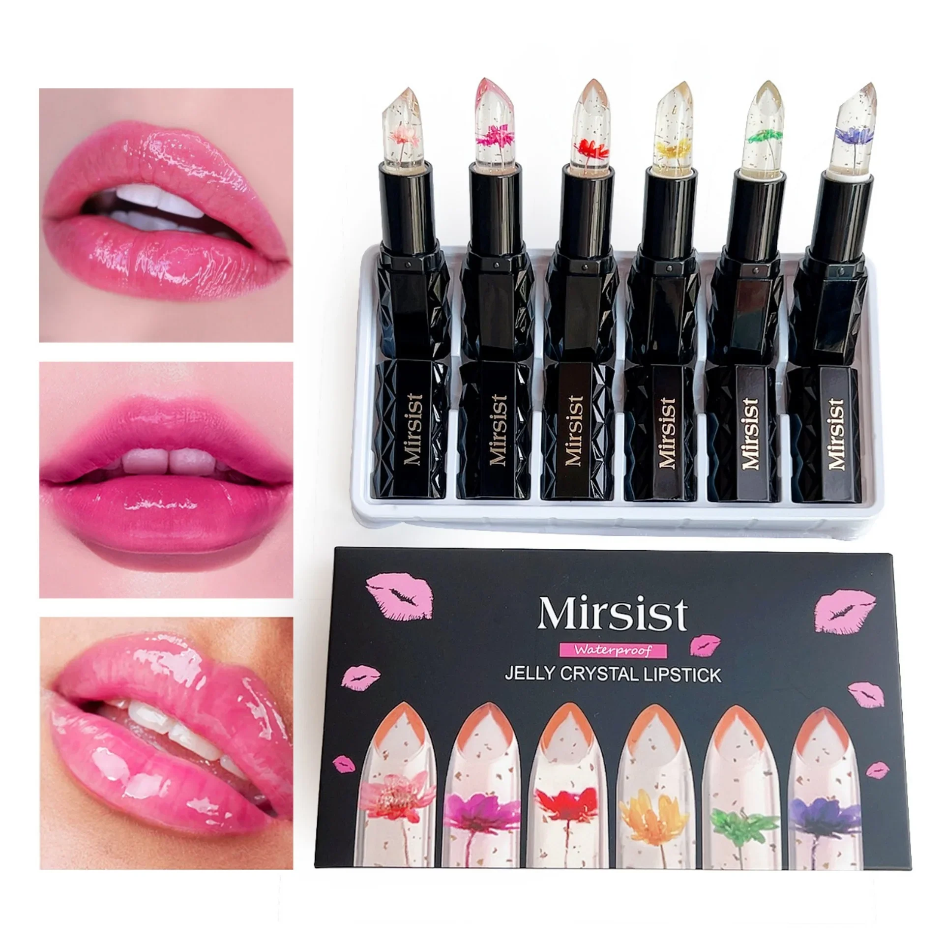 ลิปบาล์มเปลี่ยนสีตามอุณหภูมิ บำรุงริมฝีปาก ลดเลือนริ้วรอย ชุ่มชื้น ไม่ติดแก้ว ชุดลิปสติกคริสตัลเจลลี่ 6 ชิ้น