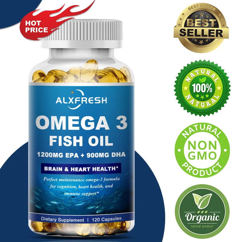 

Omega 3 Fish Oil–3600 mg High EPO 1300mg DHA 900mg Dietary Supplement Natural, Dairy Free, Gluten Free GMO Free