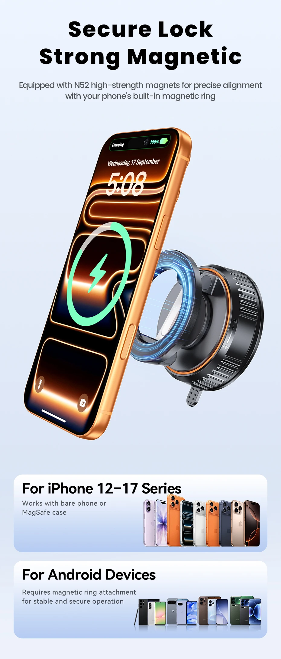 Toocki Vakuum-Magnetischer Auto-Handyhalter Saugnapf-Autohalterung 360° ° Verstellbarer, faltbarer Ständer für iPhone, Xiaomi, Huawei, Samsung – Detail 6