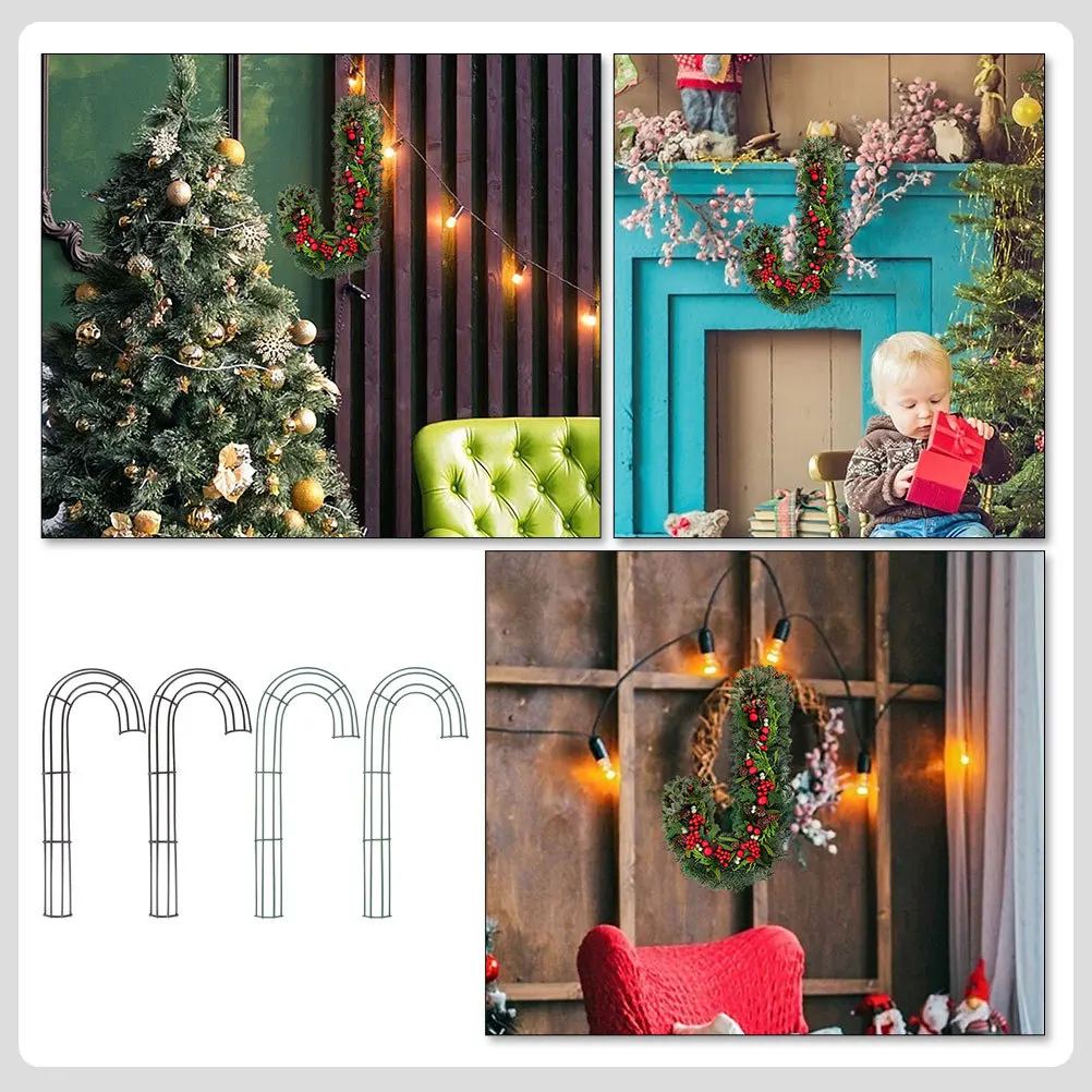 

4Pcs Iron Wreath Frame Cane Shaped DIY Metal Wreath Form for Christmas Garland Craft Holiday Decorations Supplies