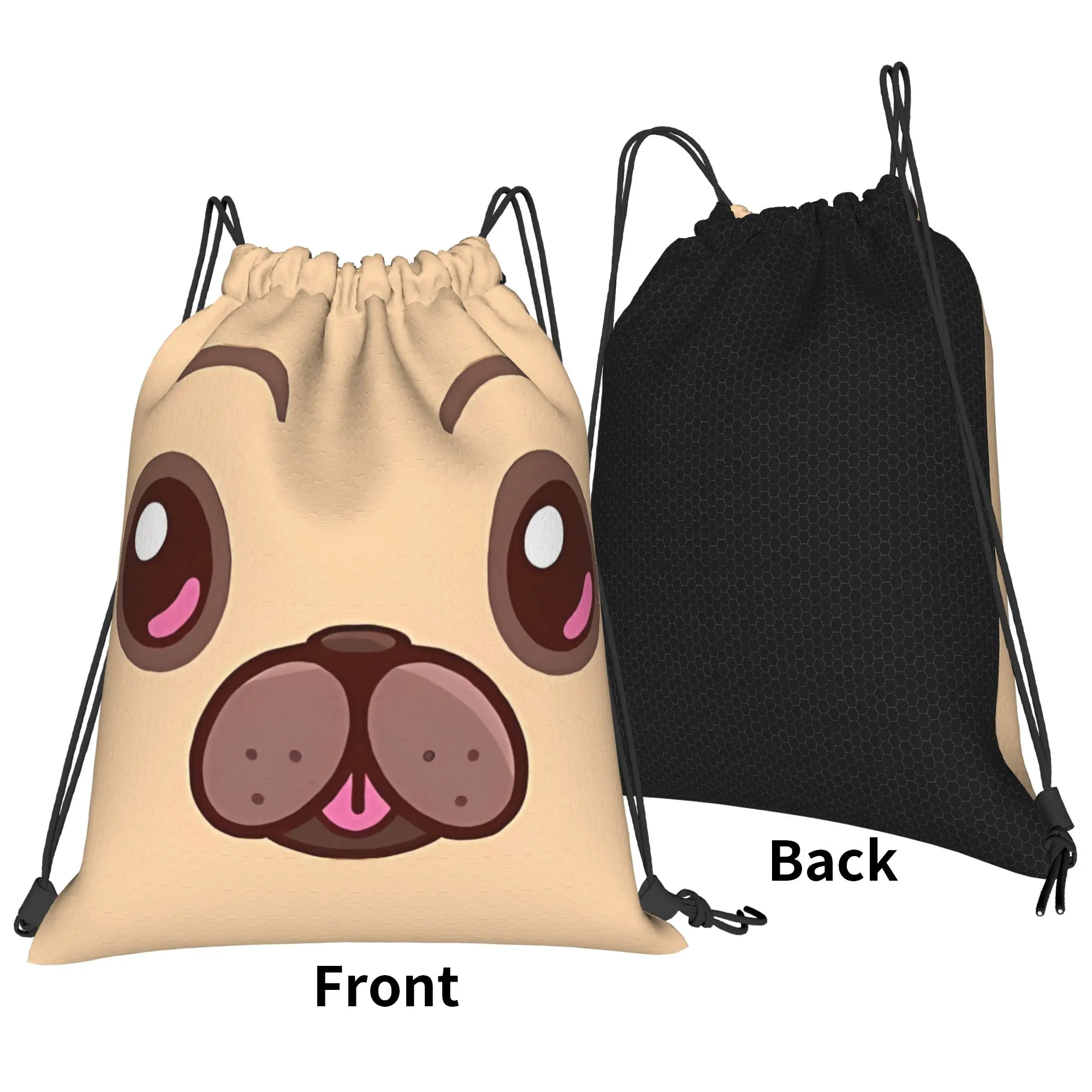 Kawaii Pug Animal Face Portable Hiking Riding Gym Drawstring cute gift Storage Backpacks