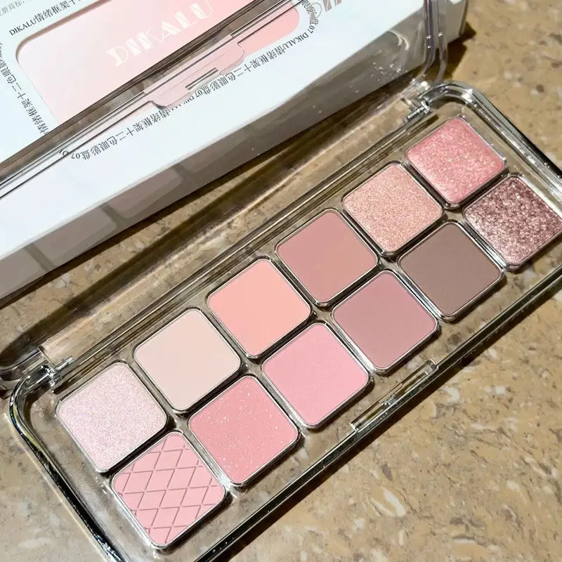 لوحة ظلال عيون مكونة من اثني عشر لونًا، لامعة غير لامعة، عارية مشبعة، مكياج خفيف للأرض الوردي، عادي، الحياة اليومية