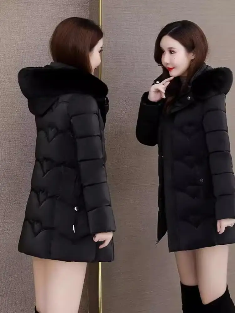 レディース 冬用 ダウンコットンジャケット ミドル丈 ファーカラー おしゃれ シンプル 秋冬新作