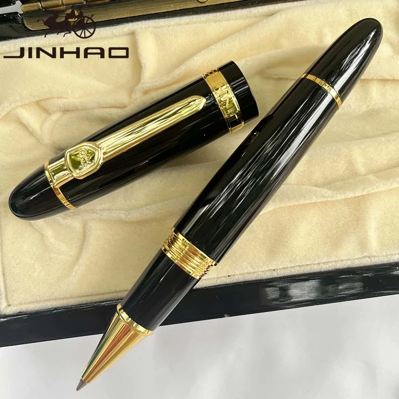 قلم Jinhao 159 ذو أسطوانة كبيرة مع مشبك ذهبي كتابة سلسة لهدية الأعمال (حبر أسود)