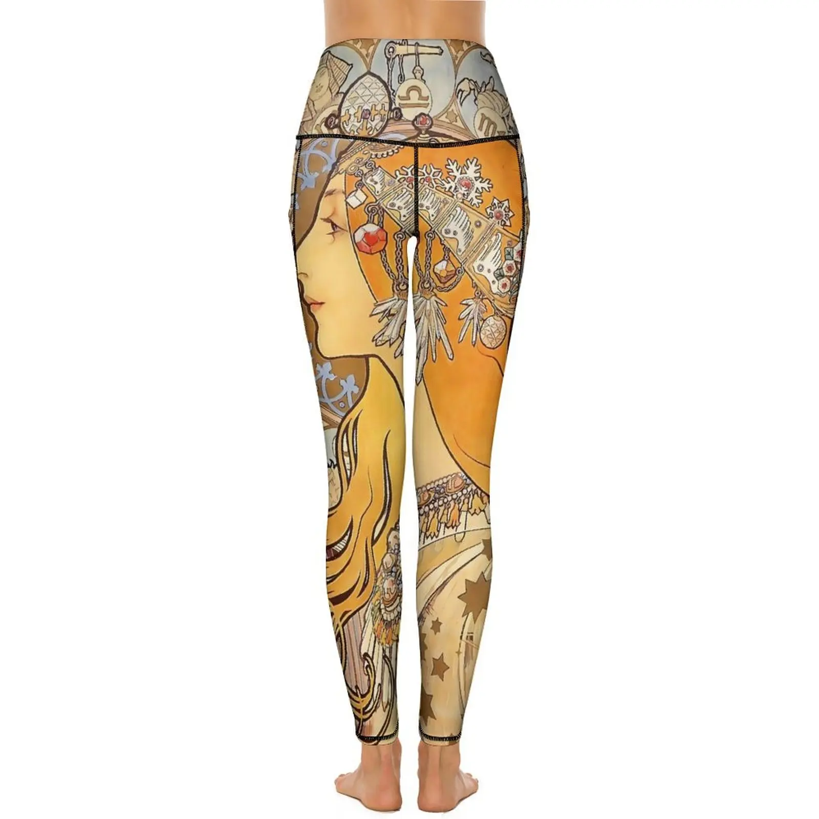 Alphonse Mucha Zodiac Art Nouveau Leggings Workout Gym Yoga Pants Push Up Elegant Leggins Design Sport Legging Birthday Gift