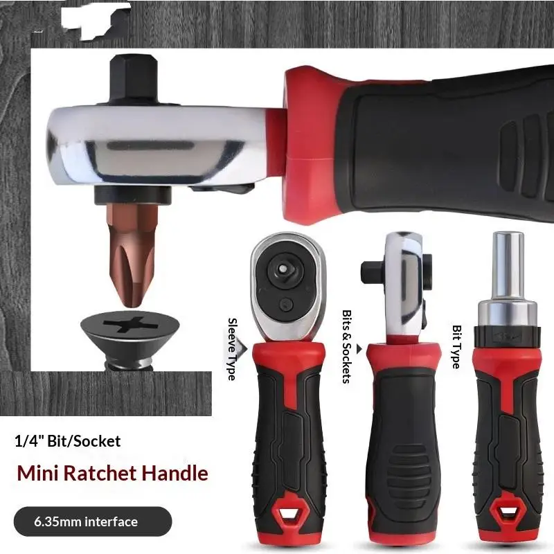 1/4 Inch Mini Ratchet Wrench Set Reversible Socket Wrench Hex Bit Driver CR-V Hand Tool for Bicycle Car Repair and DIY Set