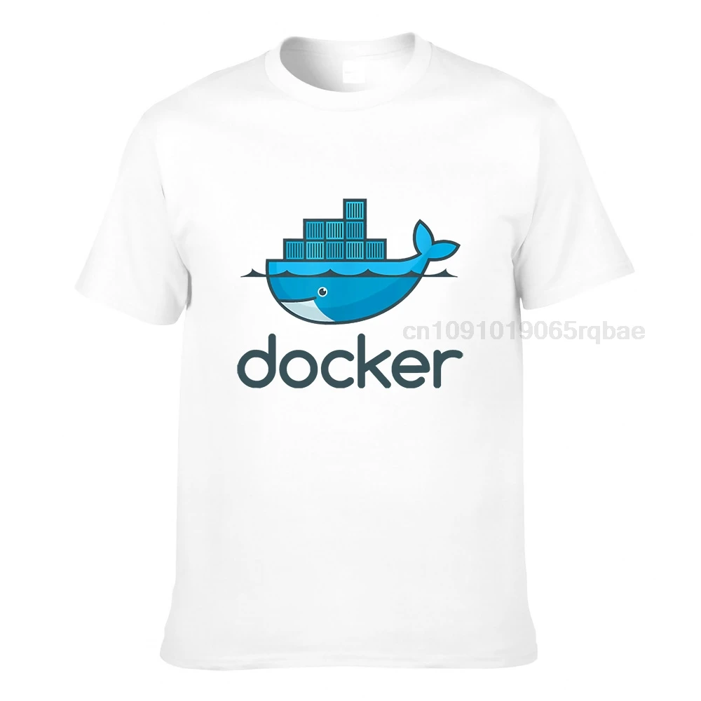 Men Docker Logo T Shirt Linux Javascript Computer Cotton Sweatshirt Funny Short Sleeve Round Neck Tees Graphic T-Shirts