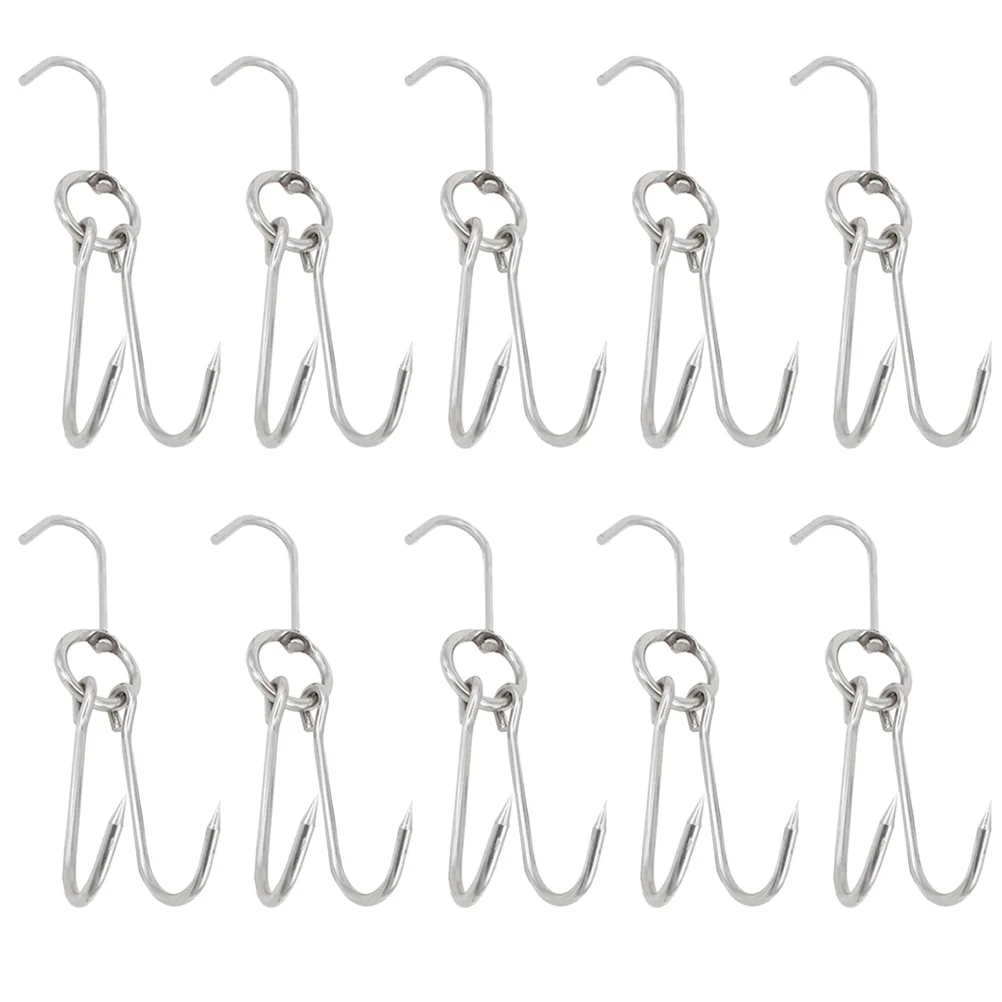 10 Pcs BBQ Rust-proof Meat Hooks Wear-resistant Ham Bacon Useful Hanging Stainless Steel Roast Processing Lamb