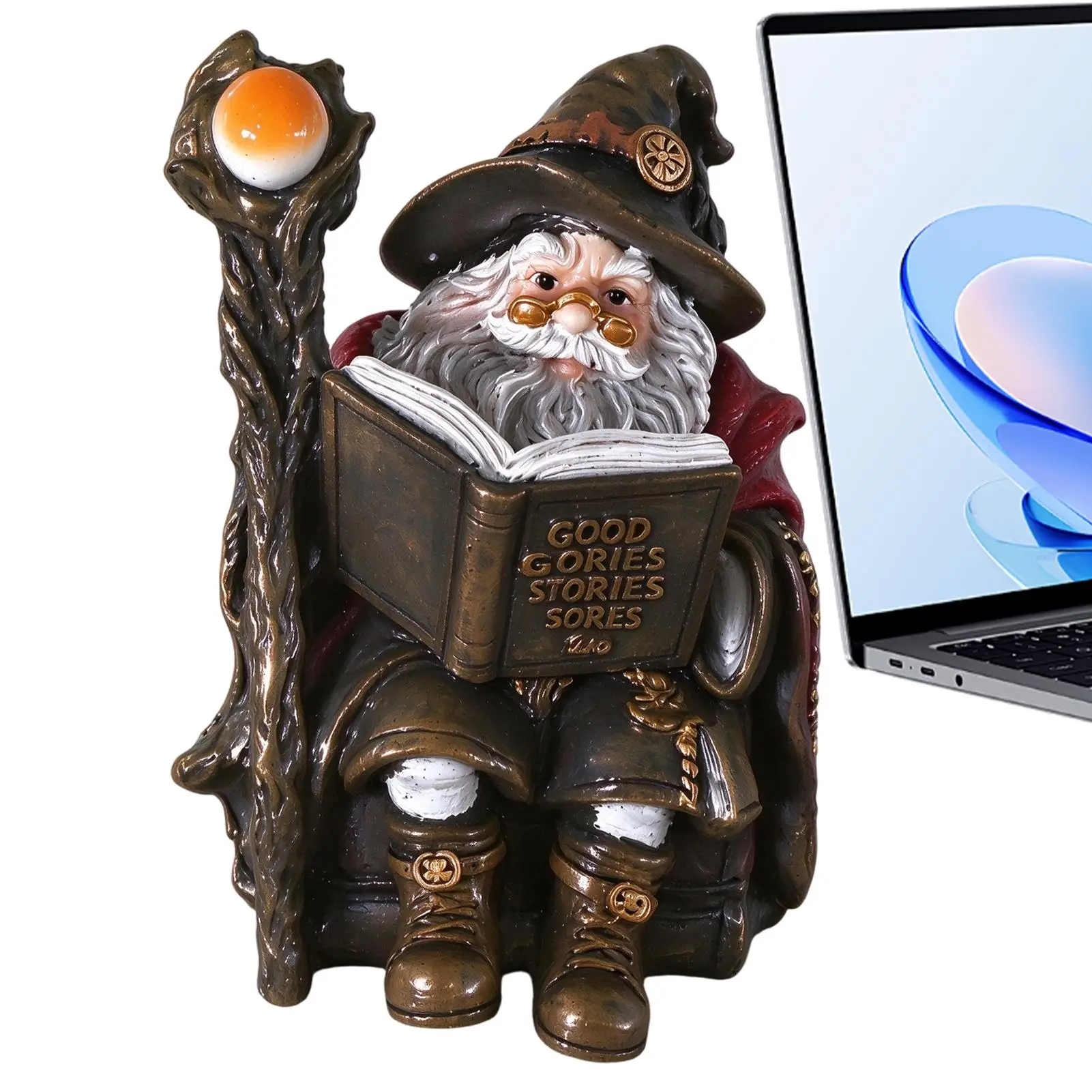 M agic Reading W izard Statue Mystical Gothic Fantasy Desk Sculpture Wandering Scholar Dwarves Book Reading Scholar Resin Decor