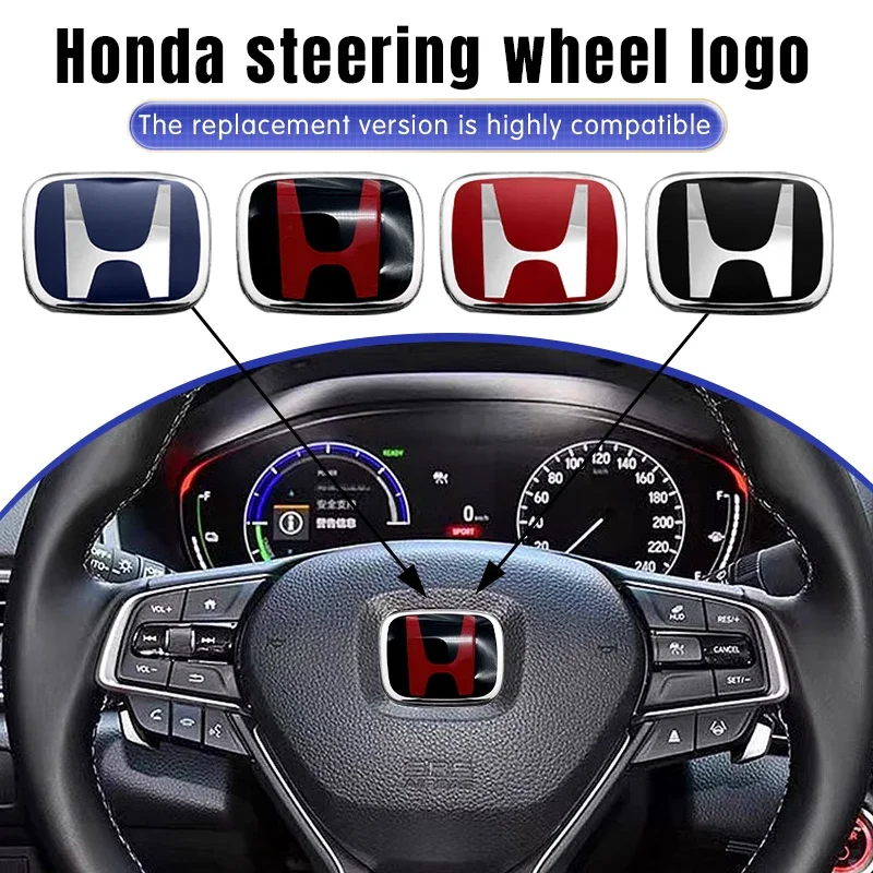 Emblema Adesivo H para Volante de Carro Honda Civic Accord City CRV Jade Fit Odyssey Híbrido Vermelho Preto Azul Modificação Interior