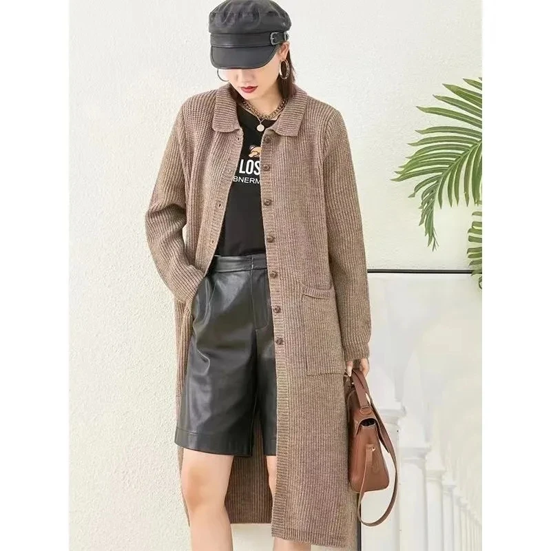 Autumn Winter Long Knitted Sweater Coat Women New Solid Cardigan Sweater Large Size Female Large Size Loose Knitting Jacket