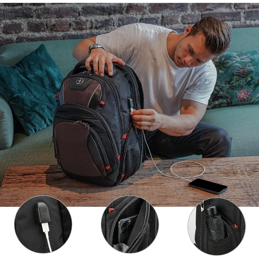 حقيبة ظهر للكمبيوتر المحمول للرجال بتصميم Swissdigital للرجال بسعة كبيرة حقيبة سفر للأعمال باللون الأسود/البني J14-32