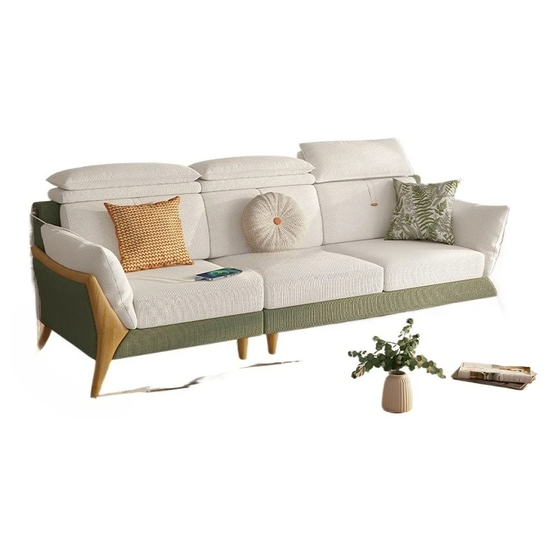 Fabric sofa living room 2025 new modern simple log antique sofa small apartment cotton and linen disassembly sofa