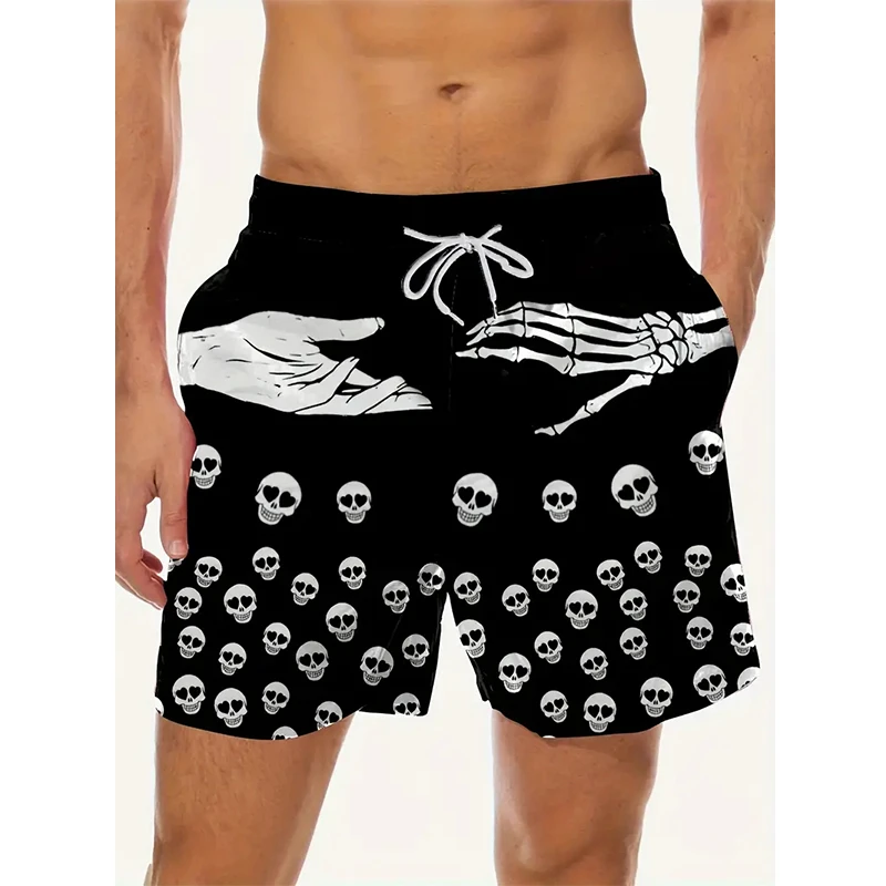 Stylish 3D Print Skull Running Short For Men Gym Sports Workout Fitness Shorts with Pockets Summer Athletic Quick Dry Stretchy