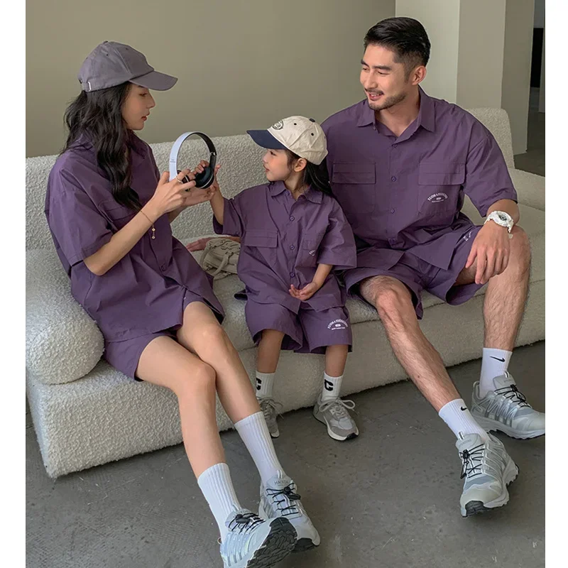 Korean Style Children's Clothing Sets Father Mother and Daughter Son Same Shirts Shorts Outfit Fashion Family Summer Clothes2024