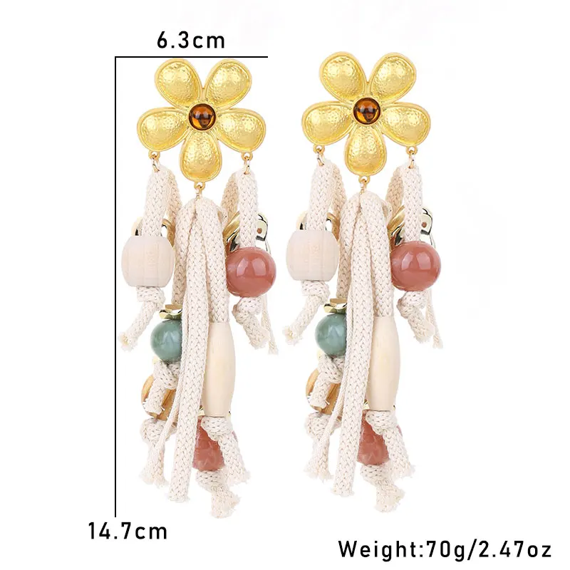 Boho Flower&Ropes Dangle Earrings Exaggerated Earrings Handmade For Women Wedding Party Jewelry