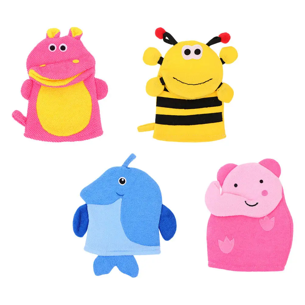 

4Pcs Kids Bath Gloves Cartoon Animals Shape Exfoliating Bath Mitts for Children Soft Delicate Skin Care Bathing Accessories Gift