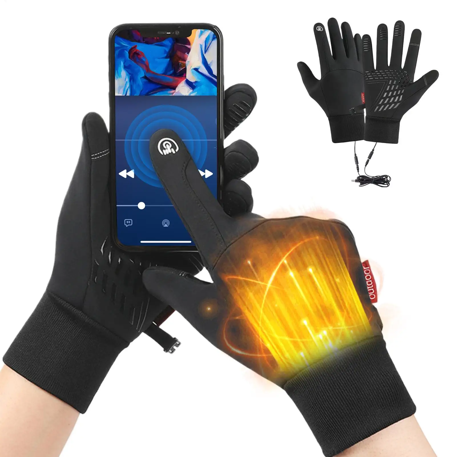

USB Heated Gloves Screen Touch Winter Thermal Heating Mitts 1 Pair Cold Weather Waterproof Gloves for bike motorcycle Cycling