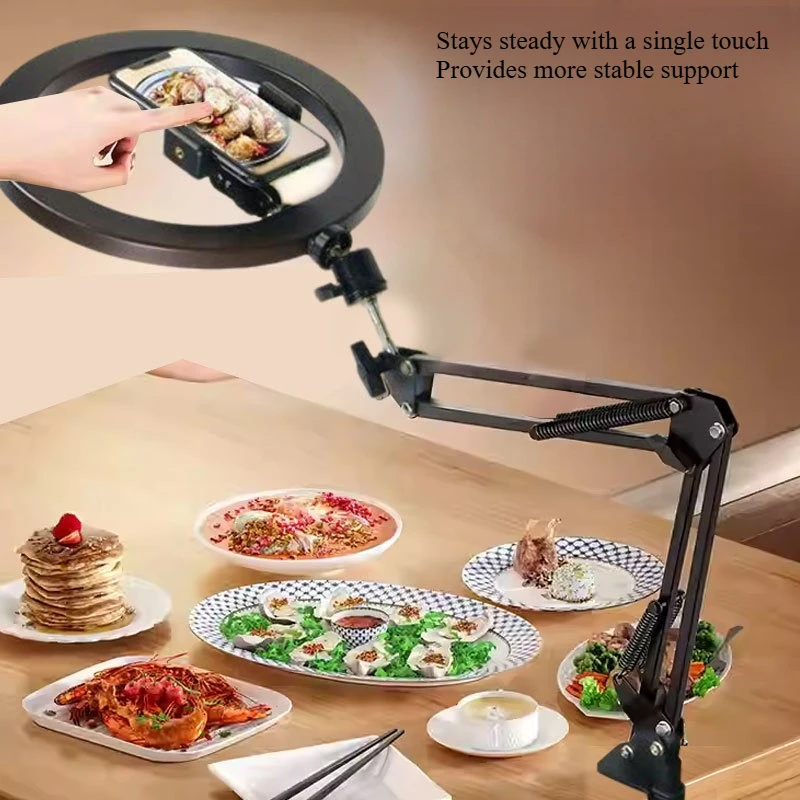 

Mobile Phone Holder Live Streaming Stand Overhead Shot Cantilever Stand No Shaking 360 Rotate Free up hands Photography light