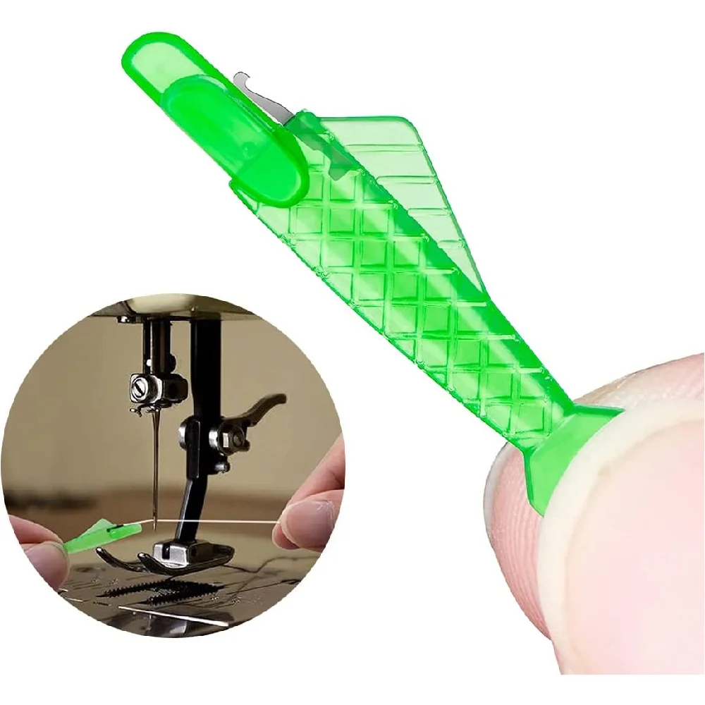 Mini máquina de costura agulha threader plástico trocador automático artesanato tipo peixe verde trocador ponto ferramenta inserção para idosos