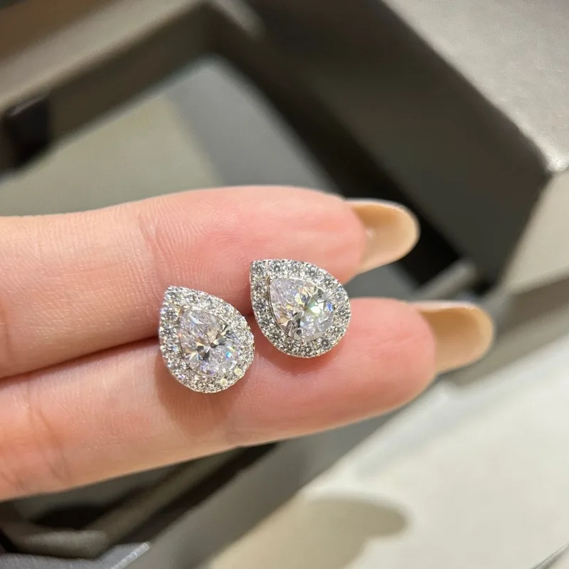 Shining U S925 الفضة الكمثرى الأحجار الكريمة 3ct وأقراط للنساء المجوهرات الجميلة الذكرى