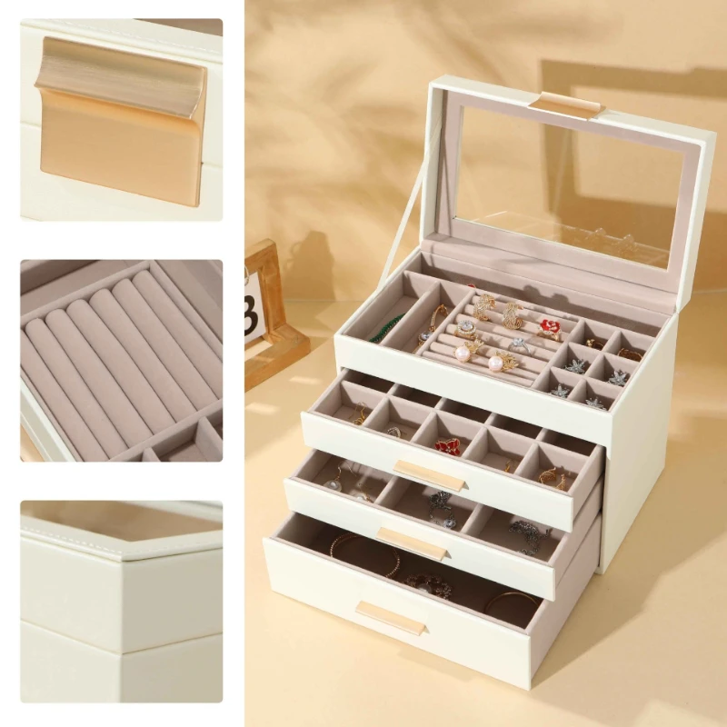 Large Capacity Jewelry Box Multi-layer Drawer Necklace Ring Earrings Storage Boxes Women Portable Display Case for Jewelry