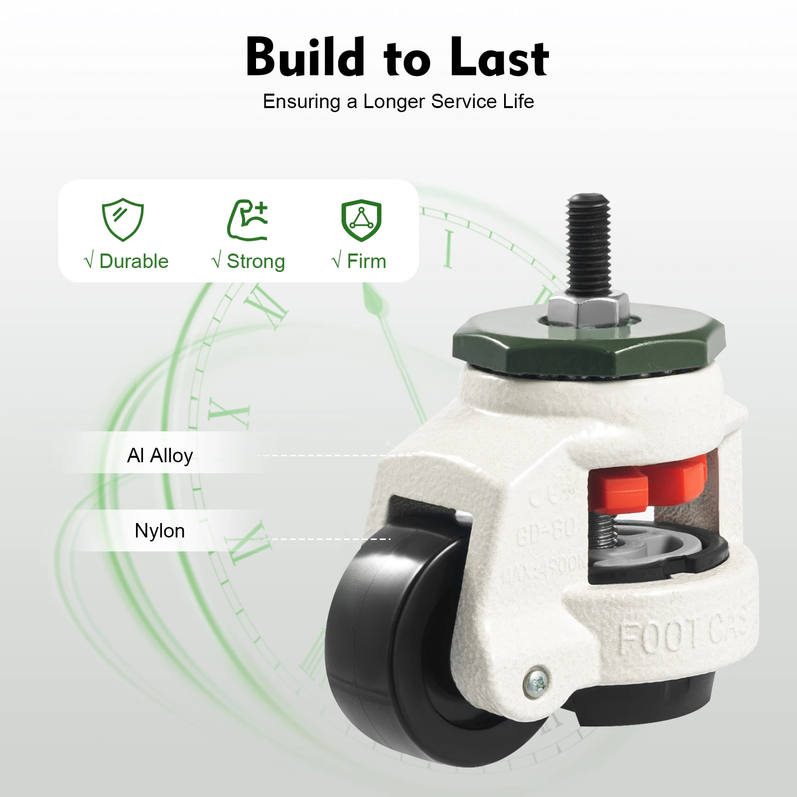 4 قطعة عجلة التسوية GD-80S عجلة نايلون 360 درجة دوارة 500 كجم تحميل عجلات قابلة للتعديل شديدة التحمل