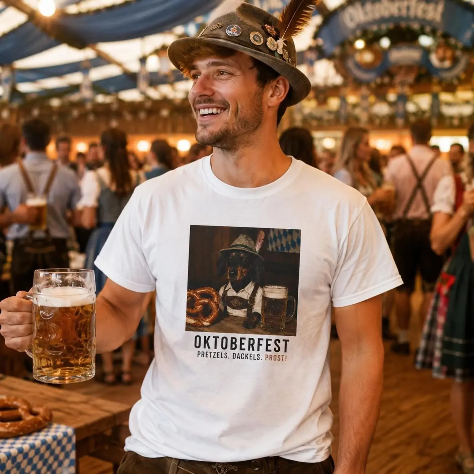 Oktoberfest Dachshund in Lederhosen T Shirt Pretzels Beer Bavarian Design vintage Washed Soft homme Versatile Comfortable