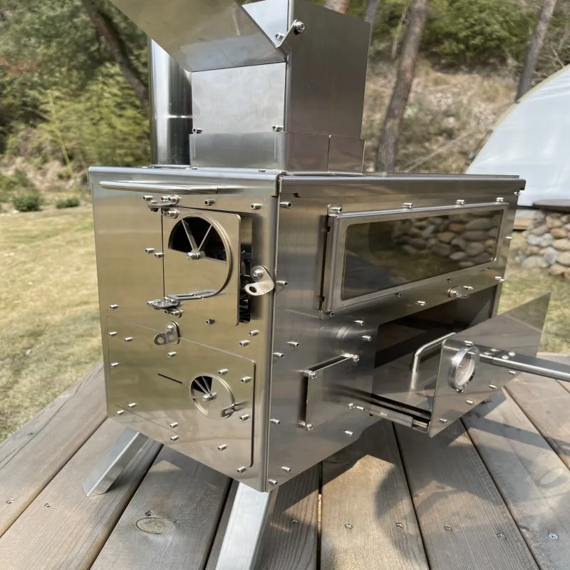 Fogão para churrasco de acampamento ao ar livre 304 aço inoxidável fogão a lenha portátil com forno barraca de acampamento aquecimento fogão a pelota