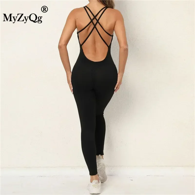 MyZyQg Women Ballet Dance Aerial Sleeveless Yoga Jumpsuit Chest Pad High Elastic Fitness Sports Running Tracksuit Gym Sportswear