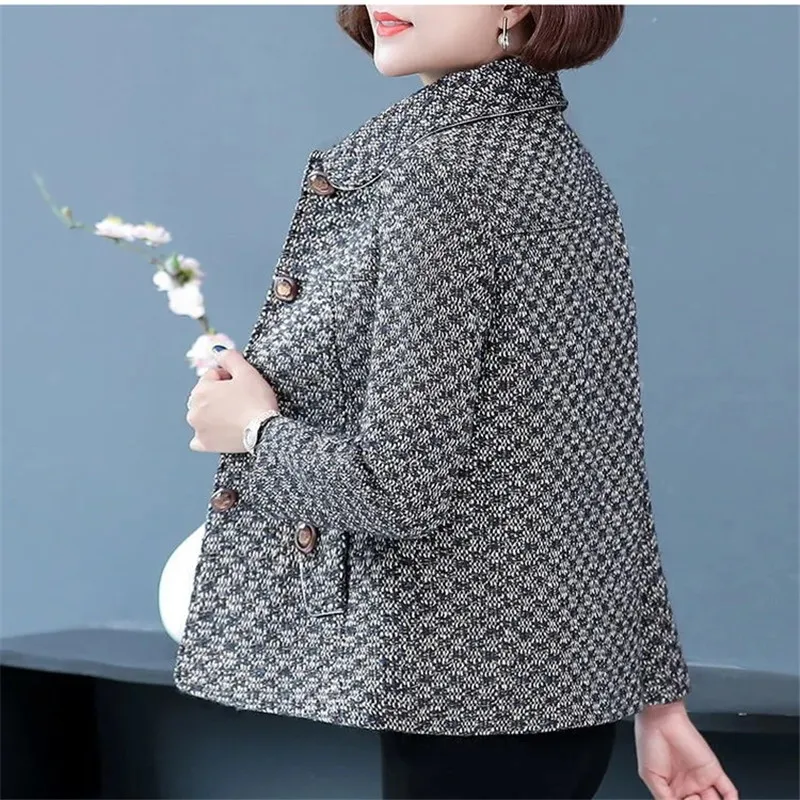 Middle-Aged And Elderly Mothers Spring Autumn New Style Woolen Coat Turndown Collar Single-Breasted Wool Ladies Jacket