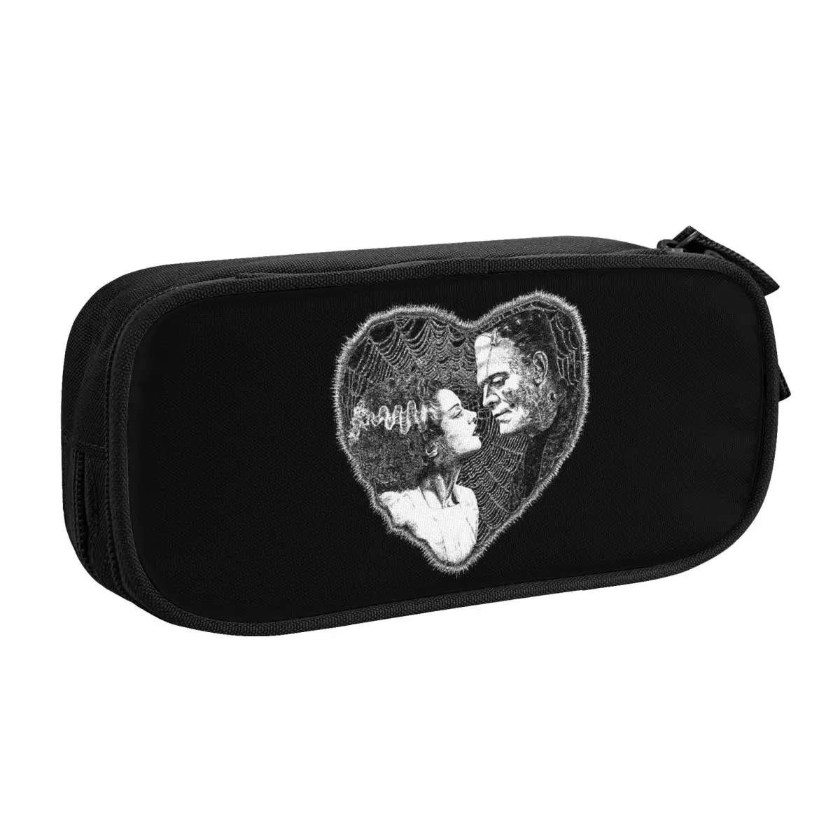 Custom Bride Of Frankenstein Kiss Pencil Cases Large Capacity Science Fiction Horror Film Pencil Pouch Students Stationery