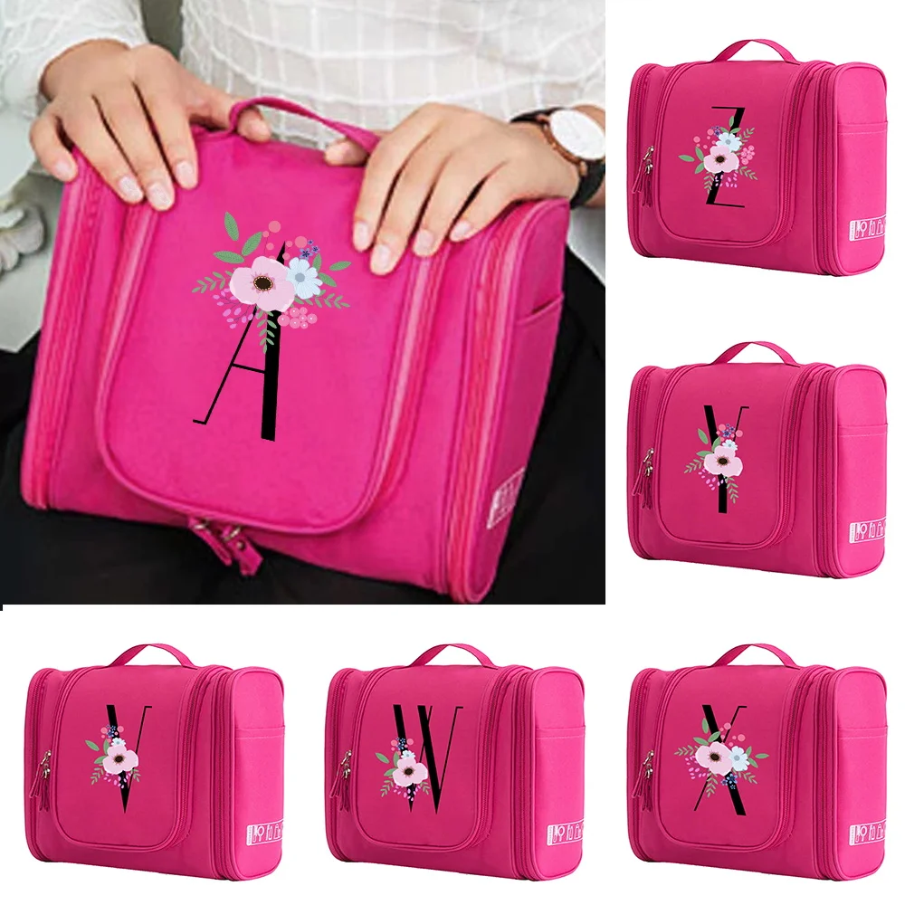

MakeUp Bag Cosmetic Bags Waterproof Hand Bag Make Up Case Women Hook Up Wash Pouch Travel Toiletry Organizer Black Letter Print