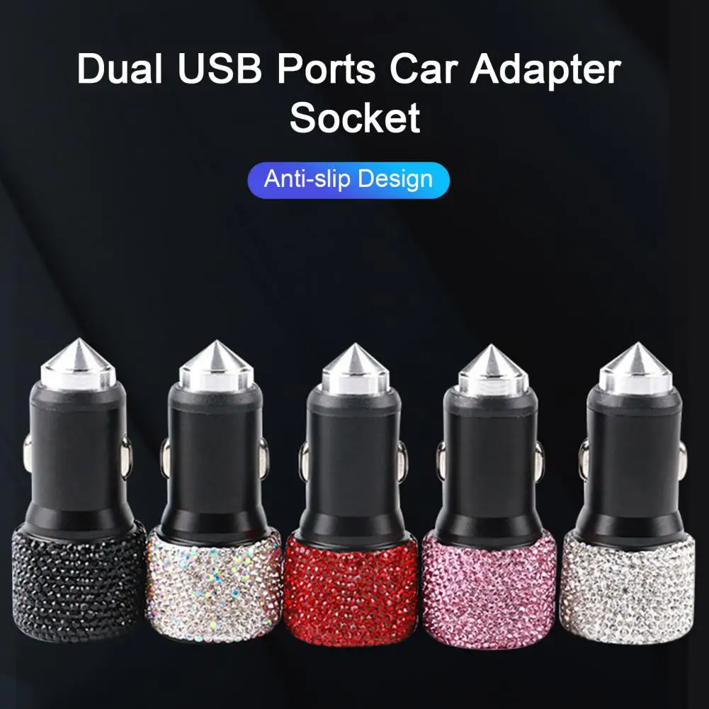 Exquisite Car Charger Rhinestones Fast Charging 4.8V 2.4V Universal Dual USB Car Charger Socket Vehicle Car Charge Adapter