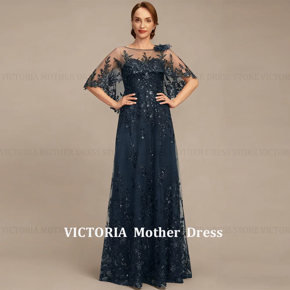 VICTORIA Customized Gorgeous Mother of the Bride Dress A-Line Lace Applique Sequins Long Wedding Guest Gowns Party Evening Dress