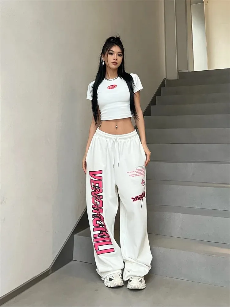 

Femme Pants Y2K Streetwear Spring White Jogging Sweatpants Women Harajuku Sports Pant Oversized Hip Hop Letter Wide Leg Trousers
