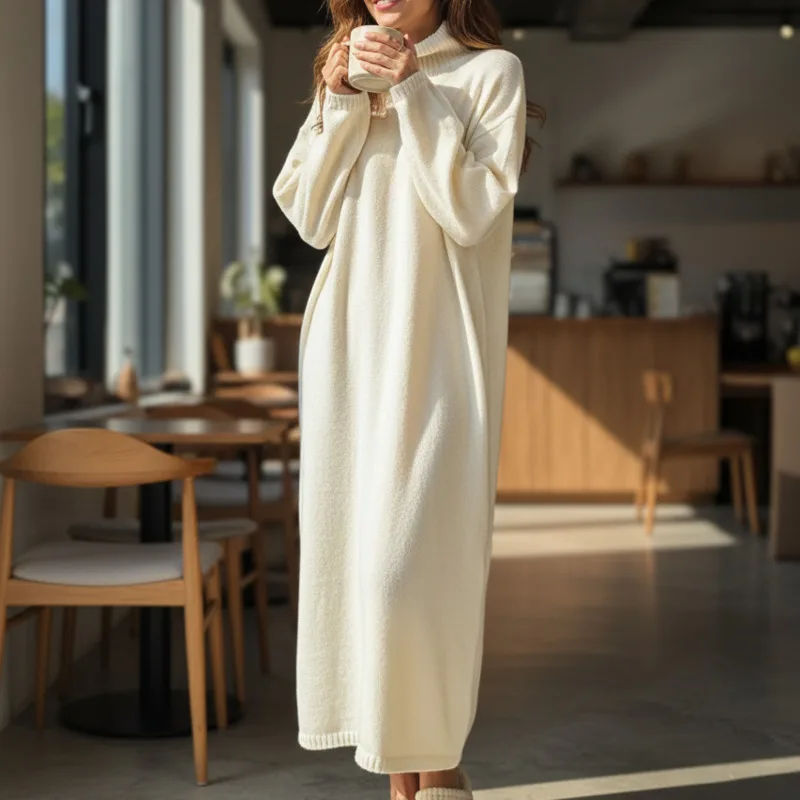 

Elegant Women's Knitted Turtleneck Dress Long Sleeve Sweater Casual Autumn Winter Dress Comfortable Warm Fashion For Daily Wear