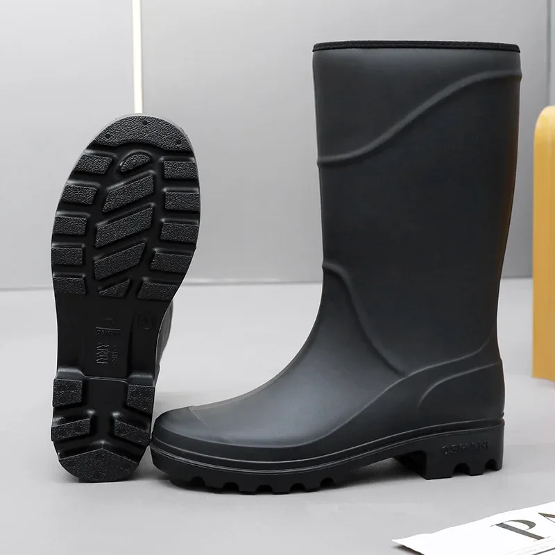 Botas de lluvia altas para hombre, botas de goma con plataforma, impermeables, Color sólido, para trabajo al aire libre, 2024