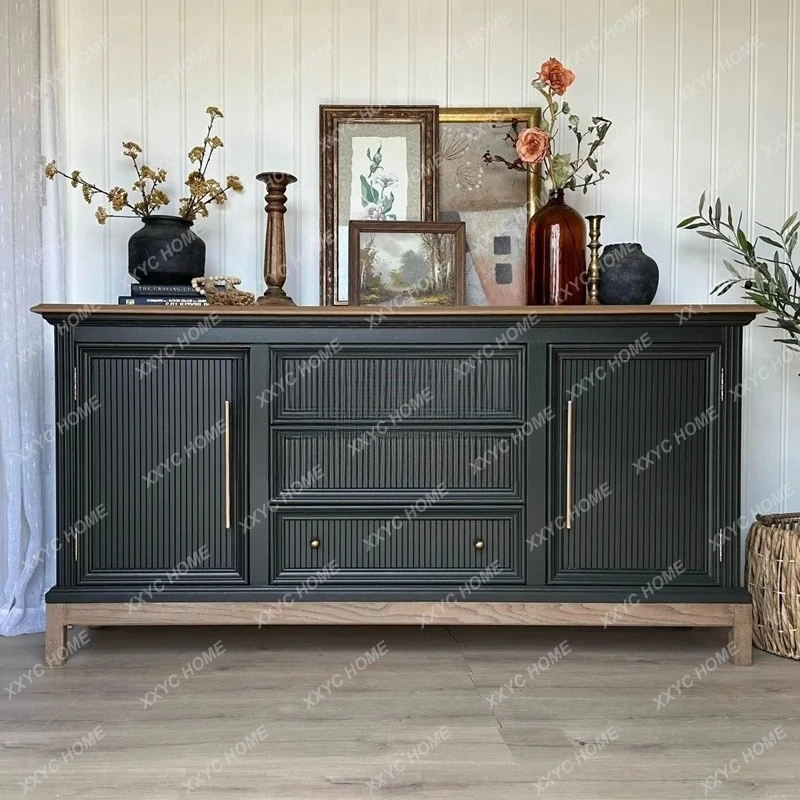 DV   country solid wood dining side cabinet against the wall integrated light luxury high sense